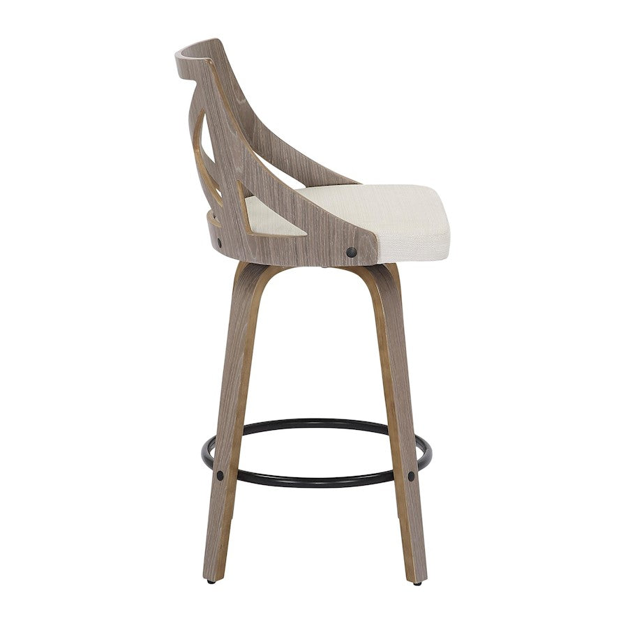 LumiSource Charlotte 19in Counter Stool Set/2 | Farmhouse Grey Wood & Cream Fabric Swivel | Kitchen Island & Dining Bar | Model B26-CHARLOTLGYCR2