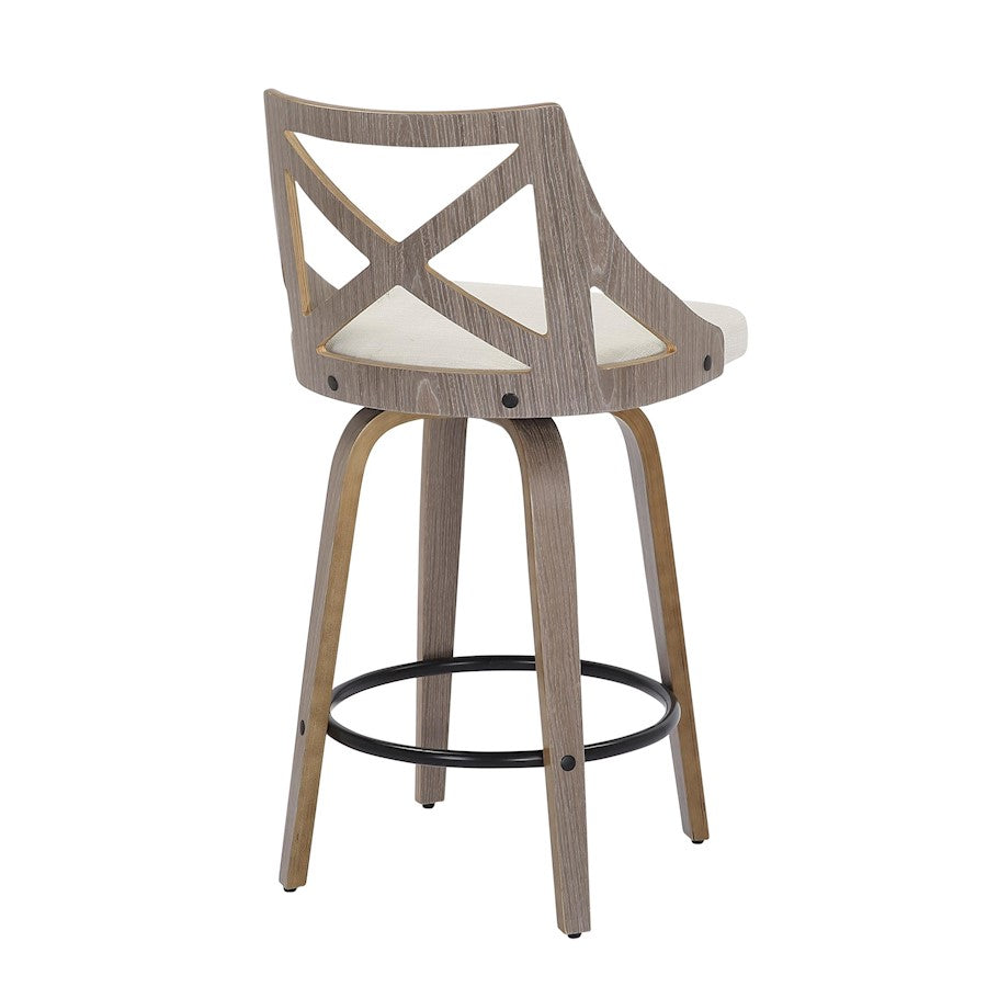 LumiSource Charlotte 19in Counter Stool Set/2 | Farmhouse Grey Wood & Cream Fabric Swivel | Kitchen Island & Dining Bar | Model B26-CHARLOTLGYCR2