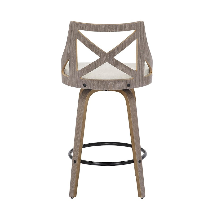 LumiSource Charlotte 19in Counter Stool Set/2 | Farmhouse Grey Wood & Cream Fabric Swivel | Kitchen Island & Dining Bar | Model B26-CHARLOTLGYCR2