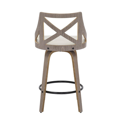 LumiSource Charlotte 19in Counter Stool Set/2 | Farmhouse Grey Wood & Cream Fabric Swivel | Kitchen Island & Dining Bar | Model B26-CHARLOTLGYCR2