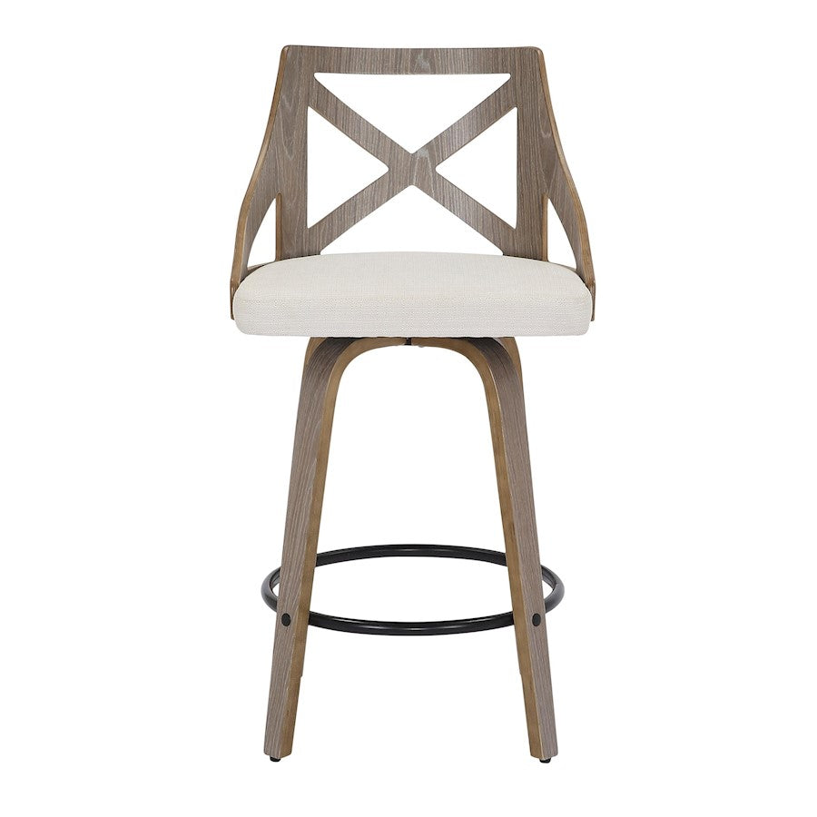 LumiSource Charlotte 19in Counter Stool Set/2 | Farmhouse Grey Wood & Cream Fabric Swivel | Kitchen Island & Dining Bar | Model B26-CHARLOTLGYCR2