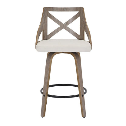 LumiSource Charlotte 19in Counter Stool Set/2 | Farmhouse Grey Wood & Cream Fabric Swivel | Kitchen Island & Dining Bar | Model B26-CHARLOTLGYCR2