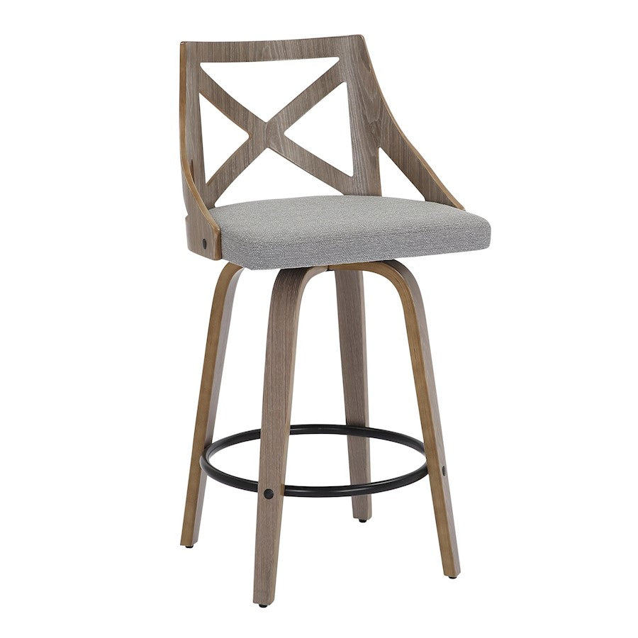 LumiSource Charlotte 19in Counter Stool Set/2 | Farmhouse Grey Wood & Grey Fabric Swivel | Kitchen Island & Dining Bar | Model B26-CHARLOTLGYGY2