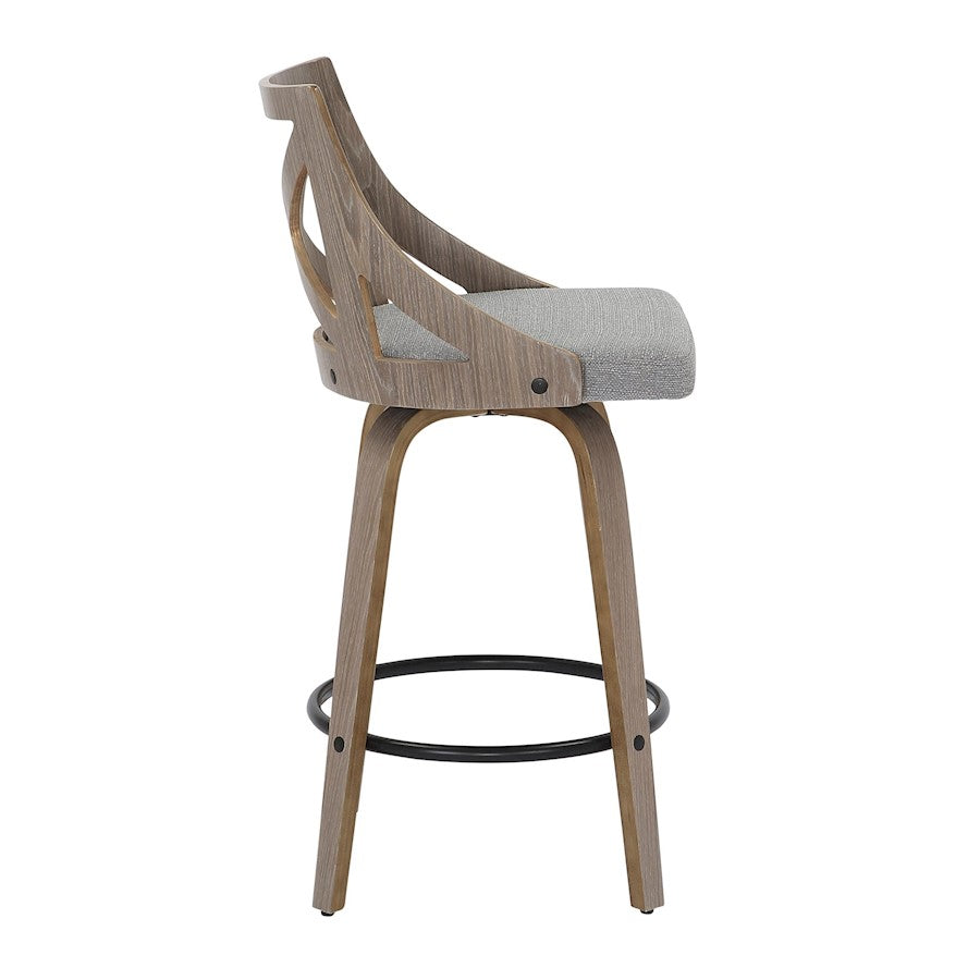 LumiSource Charlotte 19in Counter Stool Set/2 | Farmhouse Grey Wood & Grey Fabric Swivel | Kitchen Island & Dining Bar | Model B26-CHARLOTLGYGY2