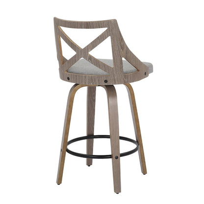 LumiSource Charlotte 19in Counter Stool Set/2 | Farmhouse Grey Wood & Grey Fabric Swivel | Kitchen Island & Dining Bar | Model B26-CHARLOTLGYGY2