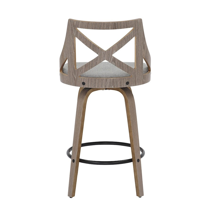 LumiSource Charlotte 19in Counter Stool Set/2 | Farmhouse Grey Wood & Grey Fabric Swivel | Kitchen Island & Dining Bar | Model B26-CHARLOTLGYGY2