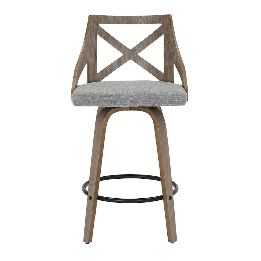 LumiSource Charlotte 19in Counter Stool Set/2 | Farmhouse Grey Wood & Grey Fabric Swivel | Kitchen Island & Dining Bar | Model B26-CHARLOTLGYGY2