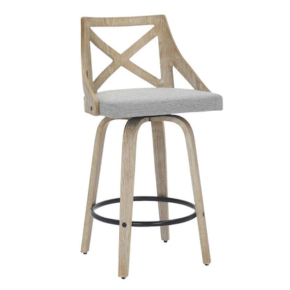 LumiSource Charlotte 19in Counter Stool Set of 2 | White Washed Wood & Light Grey Fabric | Kitchen Island & Dining Room | Model B26-CHARLOTWWLGY2