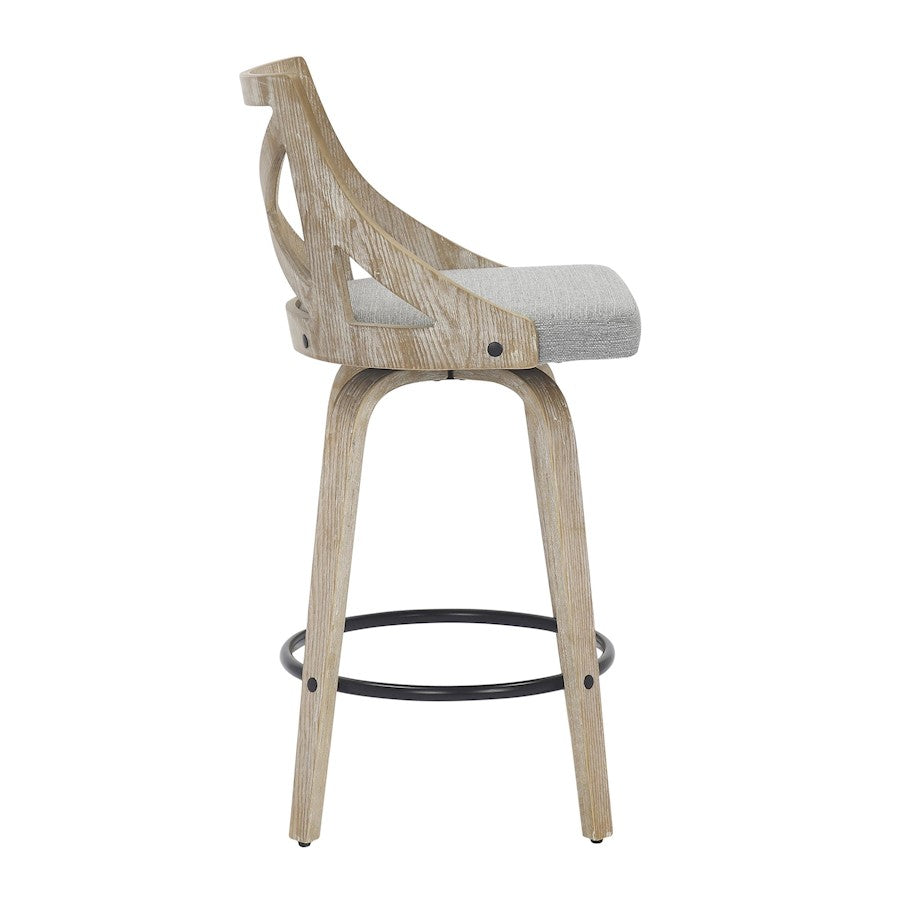 LumiSource Charlotte 19in Counter Stool Set of 2 | White Washed Wood & Light Grey Fabric | Kitchen Island & Dining Room | Model B26-CHARLOTWWLGY2