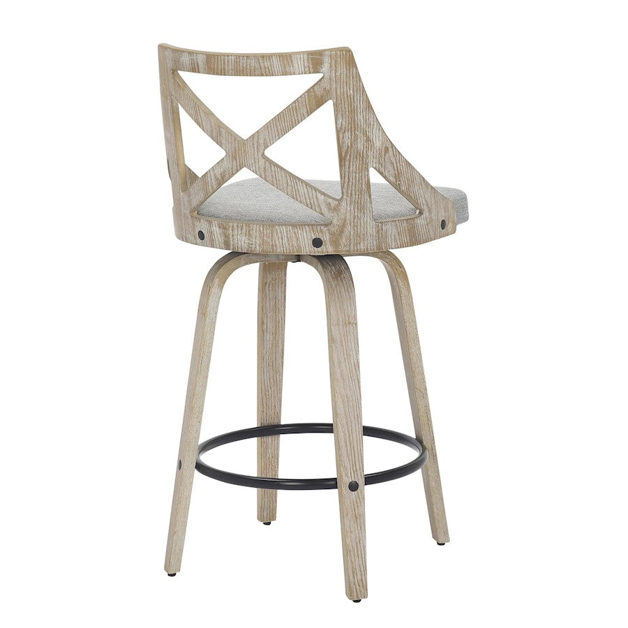 LumiSource Charlotte 19in Counter Stool Set of 2 | White Washed Wood & Light Grey Fabric | Kitchen Island & Dining Room | Model B26-CHARLOTWWLGY2