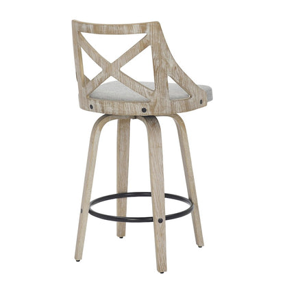 LumiSource Charlotte 19in Counter Stool Set of 2 | White Washed Wood & Light Grey Fabric | Kitchen Island & Dining Room | Model B26-CHARLOTWWLGY2
