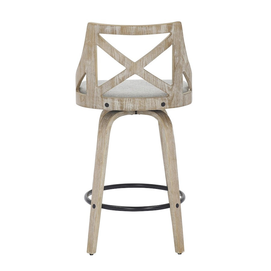 LumiSource Charlotte 19in Counter Stool Set of 2 | White Washed Wood & Light Grey Fabric | Kitchen Island & Dining Room | Model B26-CHARLOTWWLGY2
