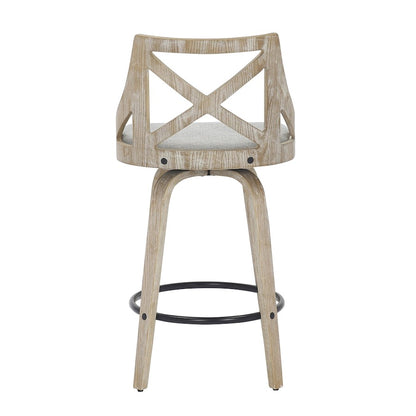 LumiSource Charlotte 19in Counter Stool Set of 2 | White Washed Wood & Light Grey Fabric | Kitchen Island & Dining Room | Model B26-CHARLOTWWLGY2