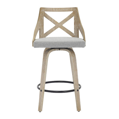 LumiSource Charlotte 19in Counter Stool Set of 2 | White Washed Wood & Light Grey Fabric | Kitchen Island & Dining Room | Model B26-CHARLOTWWLGY2