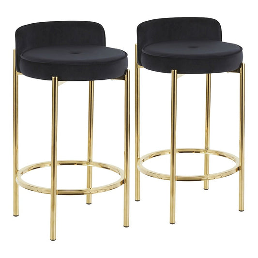 LumiSource Chloe 17in Counter Stool Set of 2 | Gold Metal & Black Velvet | Kitchen Island & Dining Room | 17 x 16 x 29 in | Model B26-CHLOEAUVBK2