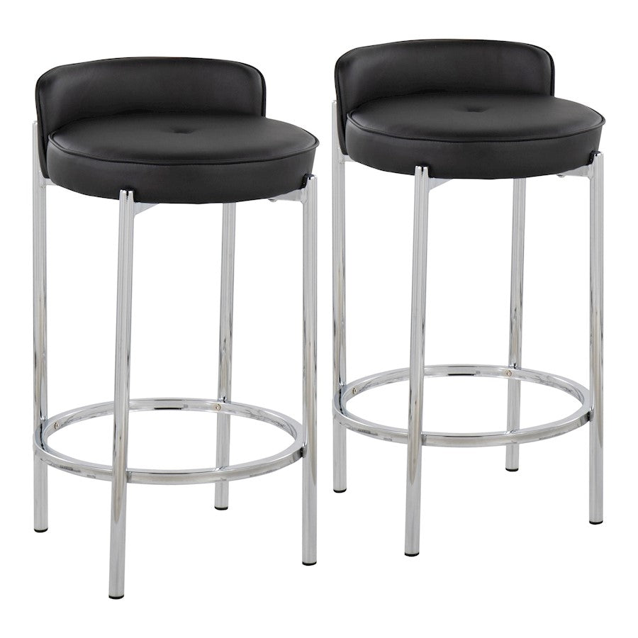 LumiSource Chloe 17in Counter Stool Set of 2 | Chrome & Black PU | Kitchen Island & Dining Room | 17 x 16 x 29 in | Model B26-CHLOEBK2