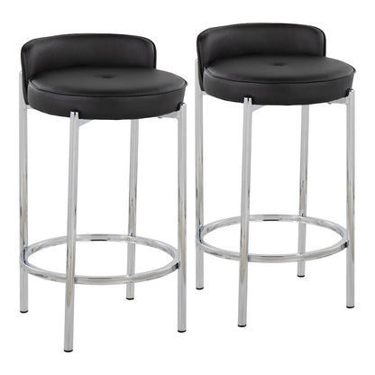 LumiSource Chloe 17in Counter Stool Set of 2 | Chrome & Black PU | Kitchen Island & Dining Room | 17 x 16 x 29 in | Model B26-CHLOEBK2
