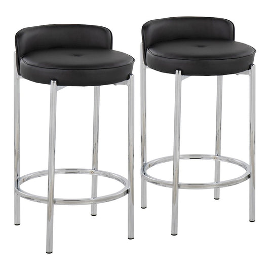 LumiSource Chloe 17in Counter Stool Set of 2 | Chrome & Black PU | Kitchen Island & Dining Room | 17 x 16 x 29 in | Model B26-CHLOEBK2