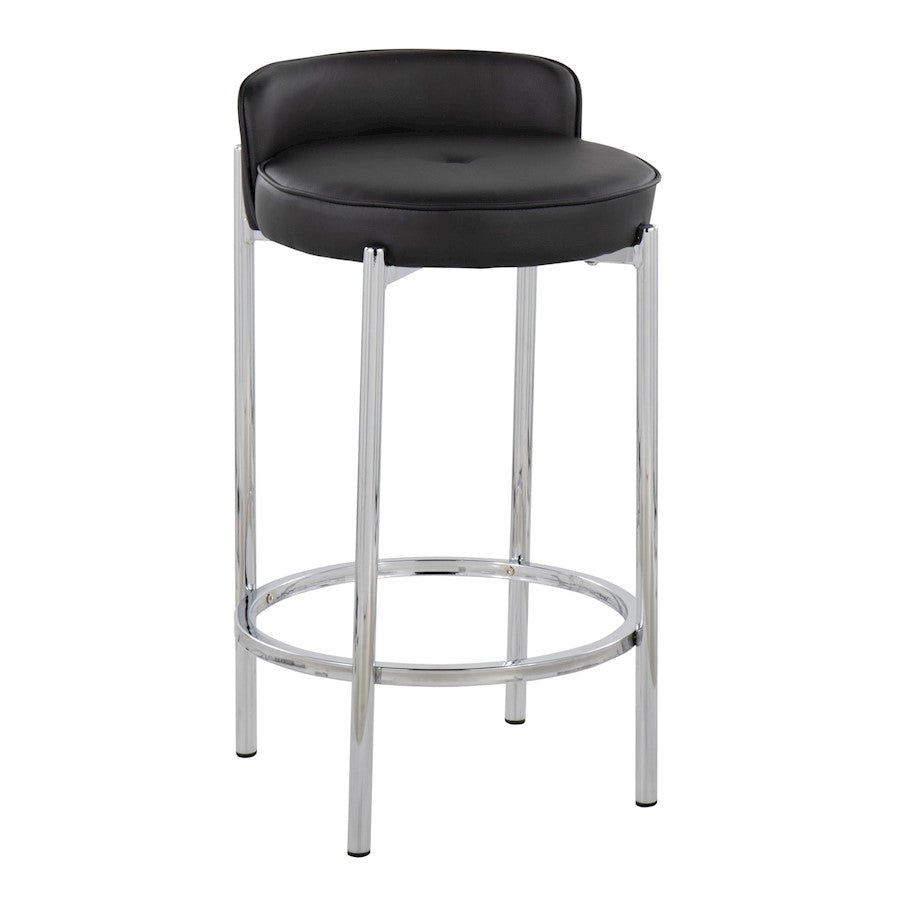 LumiSource Chloe 17in Counter Stool Set of 2 | Chrome & Black PU | Kitchen Island & Dining Room | 17 x 16 x 29 in | Model B26-CHLOEBK2
