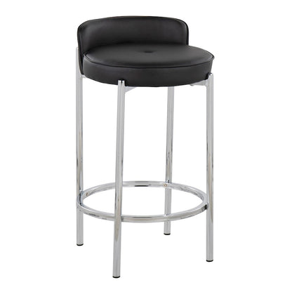 LumiSource Chloe 17in Counter Stool Set of 2 | Chrome & Black PU | Kitchen Island & Dining Room | 17 x 16 x 29 in | Model B26-CHLOEBK2