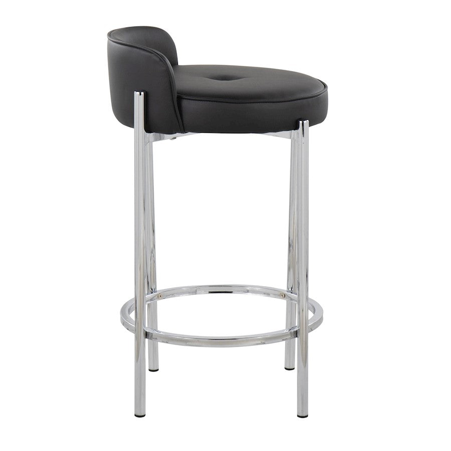 LumiSource Chloe 17in Counter Stool Set of 2 | Chrome & Black PU | Kitchen Island & Dining Room | 17 x 16 x 29 in | Model B26-CHLOEBK2