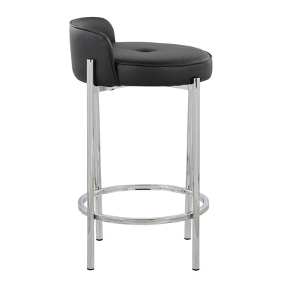 LumiSource Chloe 17in Counter Stool Set of 2 | Chrome & Black PU | Kitchen Island & Dining Room | 17 x 16 x 29 in | Model B26-CHLOEBK2
