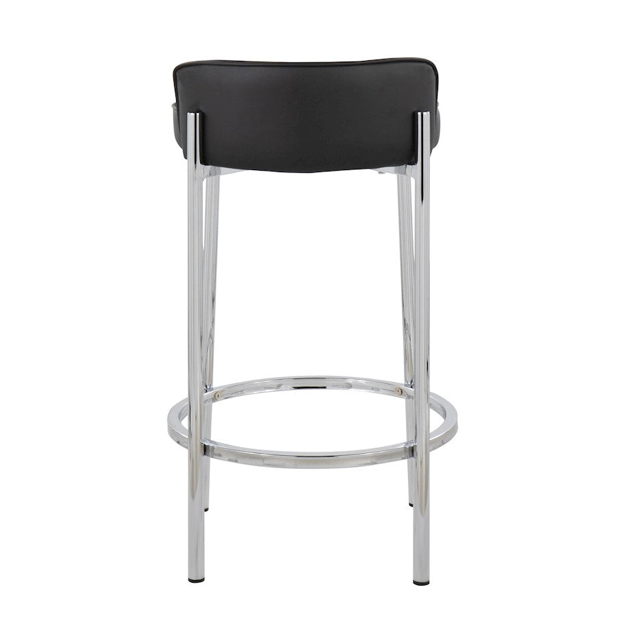 LumiSource Chloe 17in Counter Stool Set of 2 | Chrome & Black PU | Kitchen Island & Dining Room | 17 x 16 x 29 in | Model B26-CHLOEBK2