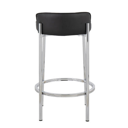 LumiSource Chloe 17in Counter Stool Set of 2 | Chrome & Black PU | Kitchen Island & Dining Room | 17 x 16 x 29 in | Model B26-CHLOEBK2