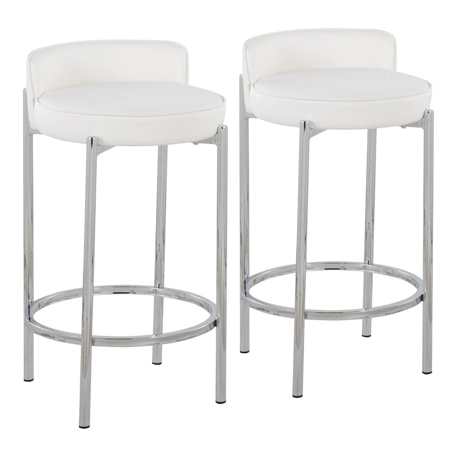 LumiSource Chloe 17in Counter Stool Set of 2 | Chrome & White PU | Kitchen Island & Dining Room | 17 x 16 x 29 in | Model B26-CHLOEW2