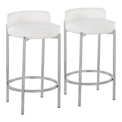 LumiSource Chloe 17in Counter Stool Set of 2 | Chrome & White PU | Kitchen Island & Dining Room | 17 x 16 x 29 in | Model B26-CHLOEW2