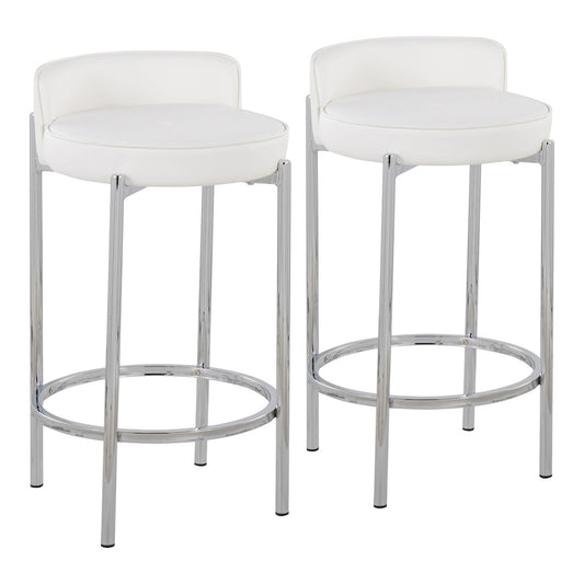 LumiSource Chloe 17in Counter Stool Set of 2 | Chrome & White PU | Kitchen Island & Dining Room | 17 x 16 x 29 in | Model B26-CHLOEW2