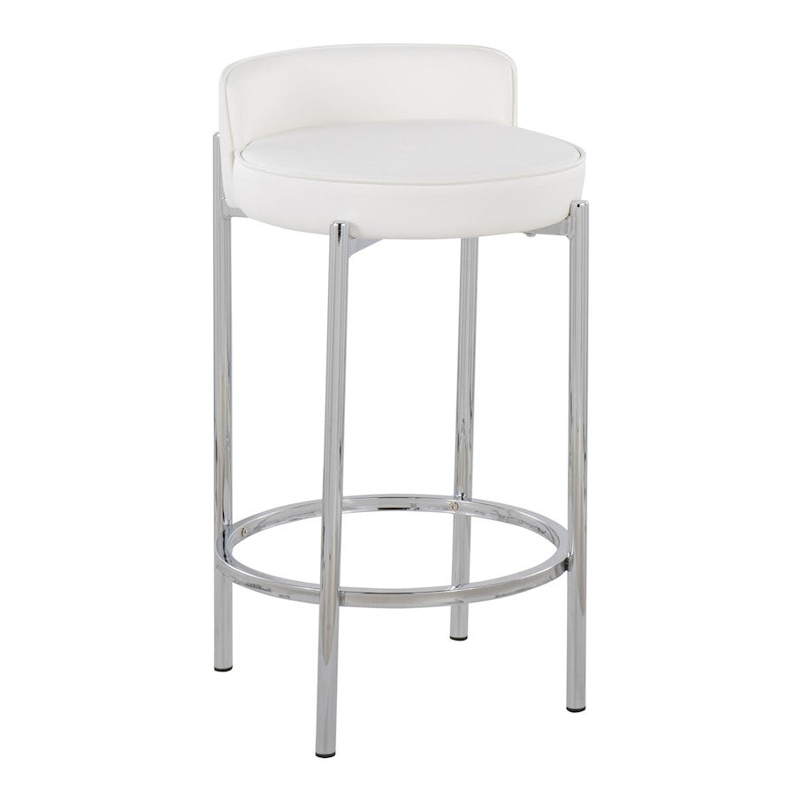 LumiSource Chloe 17in Counter Stool Set of 2 | Chrome & White PU | Kitchen Island & Dining Room | 17 x 16 x 29 in | Model B26-CHLOEW2