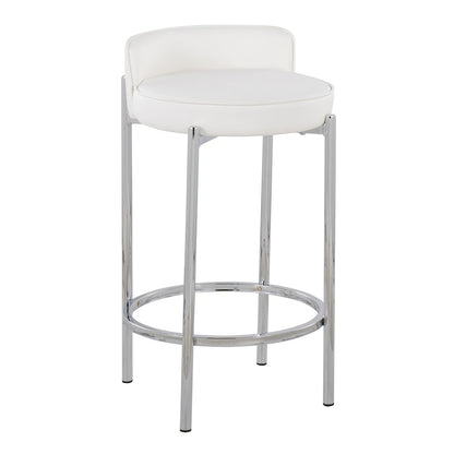LumiSource Chloe 17in Counter Stool Set of 2 | Chrome & White PU | Kitchen Island & Dining Room | 17 x 16 x 29 in | Model B26-CHLOEW2