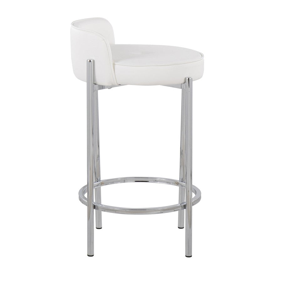 LumiSource Chloe 17in Counter Stool Set of 2 | Chrome & White PU | Kitchen Island & Dining Room | 17 x 16 x 29 in | Model B26-CHLOEW2