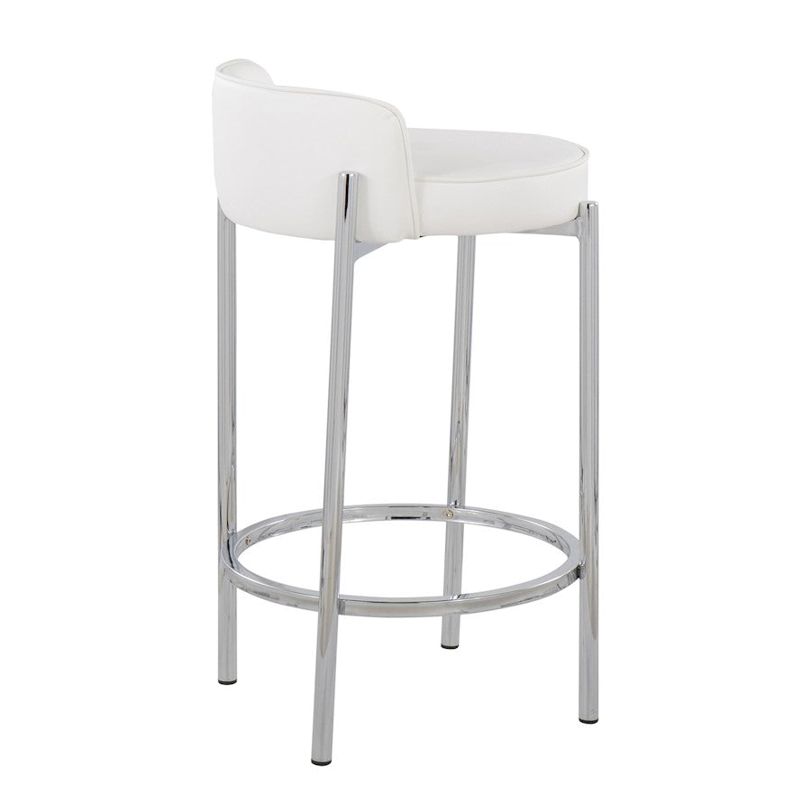 LumiSource Chloe 17in Counter Stool Set of 2 | Chrome & White PU | Kitchen Island & Dining Room | 17 x 16 x 29 in | Model B26-CHLOEW2
