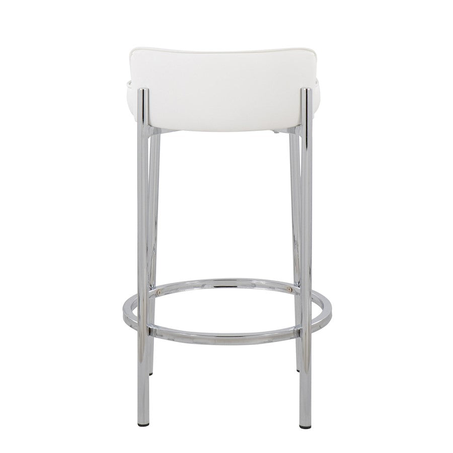 LumiSource Chloe 17in Counter Stool Set of 2 | Chrome & White PU | Kitchen Island & Dining Room | 17 x 16 x 29 in | Model B26-CHLOEW2