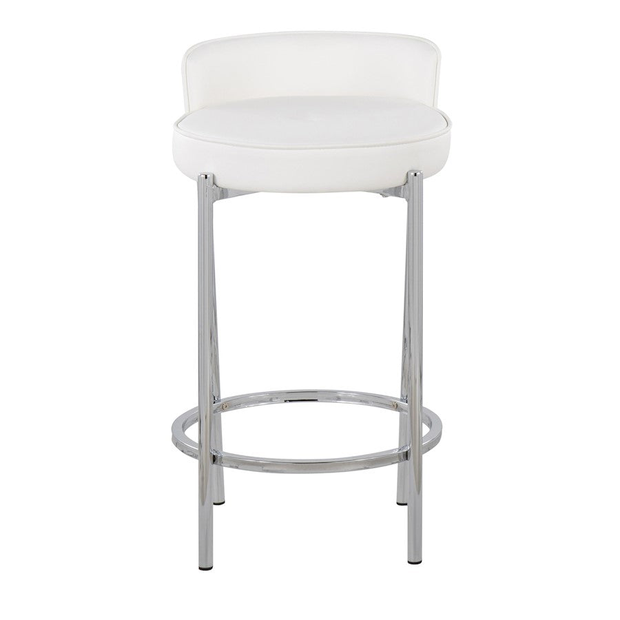 LumiSource Chloe 17in Counter Stool Set of 2 | Chrome & White PU | Kitchen Island & Dining Room | 17 x 16 x 29 in | Model B26-CHLOEW2