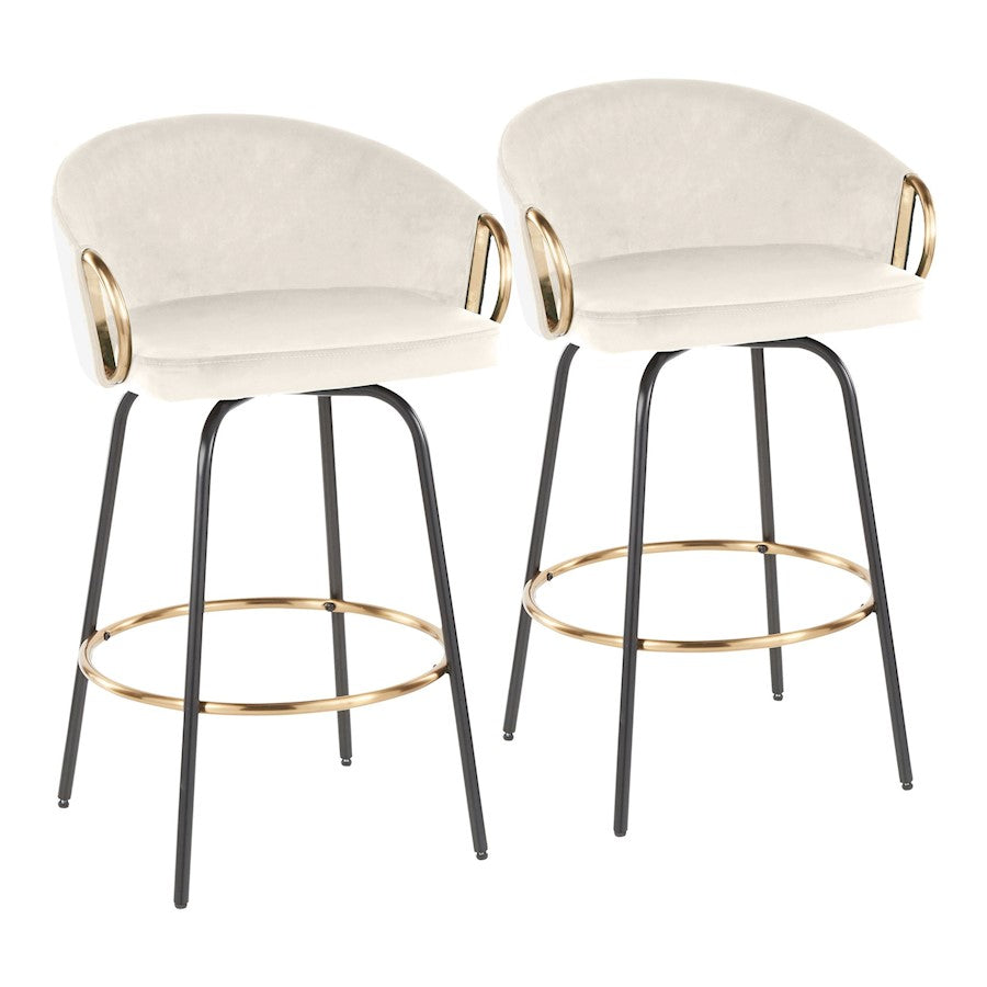 LumiSource Claire 26in Counter Stool Set of 2 | Glam Black Metal and Cream Velvet with Gold Accents | Kitchen Island | Model B26-CLAIRE2-SWVGBKVCR2