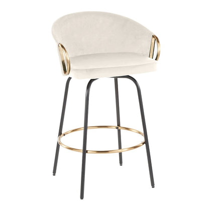LumiSource Claire 26in Counter Stool Set of 2 | Glam Black Metal and Cream Velvet with Gold Accents | Kitchen Island | Model B26-CLAIRE2-SWVGBKVCR2