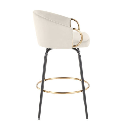 LumiSource Claire 26in Counter Stool Set of 2 | Glam Black Metal and Cream Velvet with Gold Accents | Kitchen Island | Model B26-CLAIRE2-SWVGBKVCR2