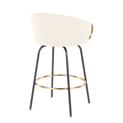 LumiSource Claire 26in Counter Stool Set of 2 | Glam Black Metal and Cream Velvet with Gold Accents | Kitchen Island | Model B26-CLAIRE2-SWVGBKVCR2