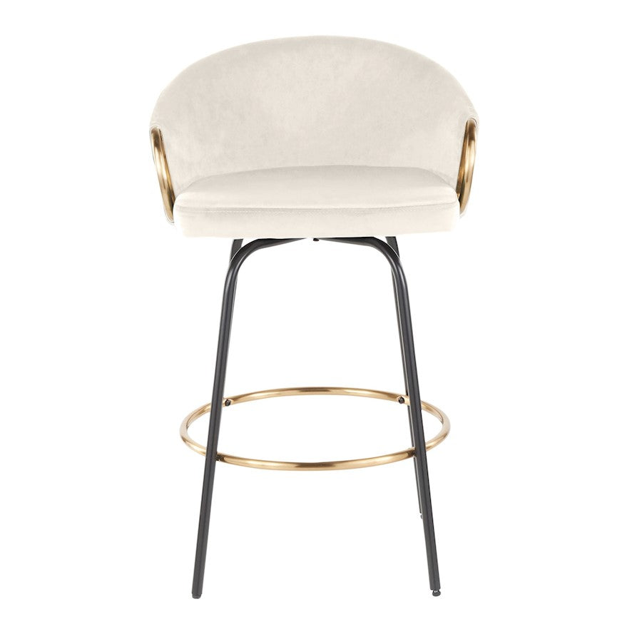 LumiSource Claire 26in Counter Stool Set of 2 | Glam Black Metal and Cream Velvet with Gold Accents | Kitchen Island | Model B26-CLAIRE2-SWVGBKVCR2