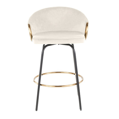 LumiSource Claire 26in Counter Stool Set of 2 | Glam Black Metal and Cream Velvet with Gold Accents | Kitchen Island | Model B26-CLAIRE2-SWVGBKVCR2