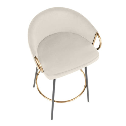 LumiSource Claire 26in Counter Stool Set of 2 | Glam Black Metal and Cream Velvet with Gold Accents | Kitchen Island | Model B26-CLAIRE2-SWVGBKVCR2