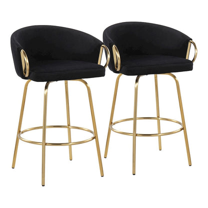 LumiSource Claire 26in Counter Stool Set of 2 | Glam Gold Steel and Black Velvet | Kitchen Island & Bar Seating | Model B26-CLAIRE2AUVBK2