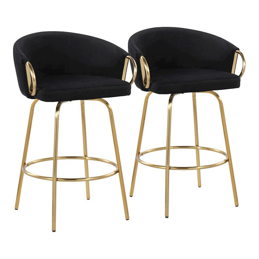 LumiSource Claire 26in Counter Stool Set of 2 | Glam Gold Steel and Black Velvet | Kitchen Island & Bar Seating | Model B26-CLAIRE2AUVBK2