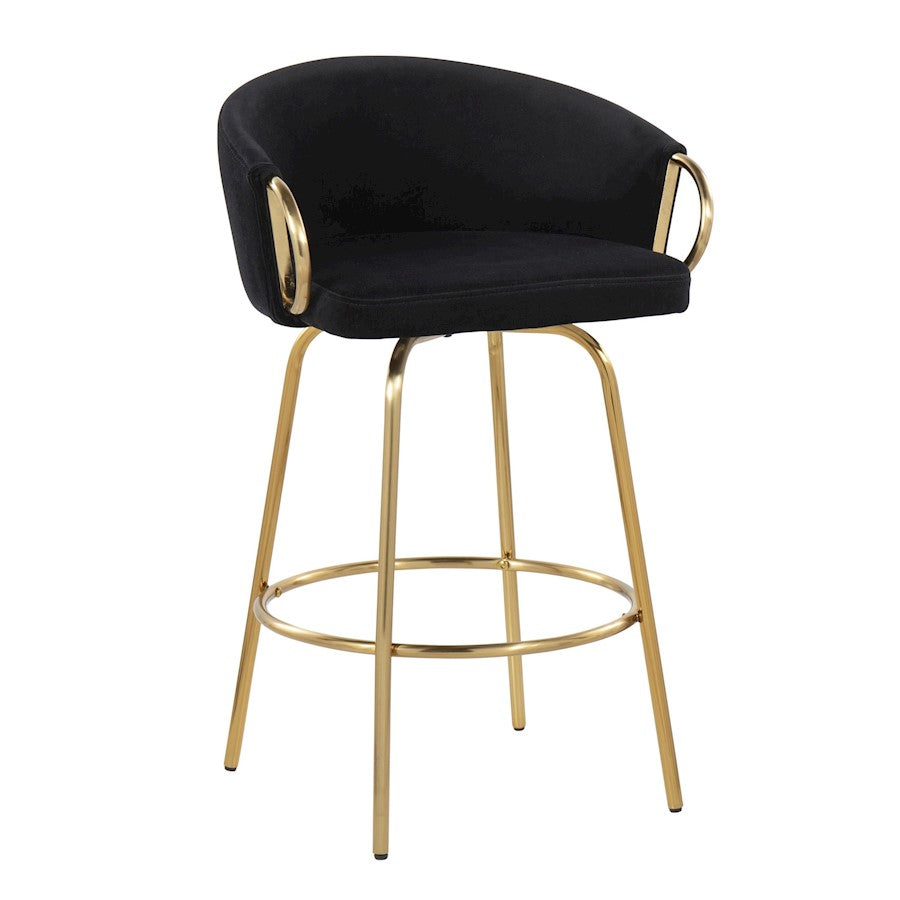 LumiSource Claire 26in Counter Stool Set of 2 | Glam Gold Steel and Black Velvet | Kitchen Island & Bar Seating | Model B26-CLAIRE2AUVBK2