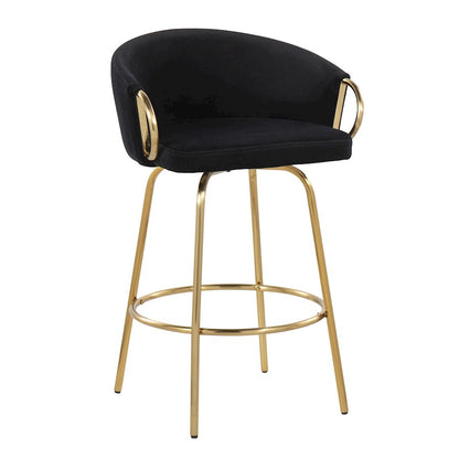 LumiSource Claire 26in Counter Stool Set of 2 | Glam Gold Steel and Black Velvet | Kitchen Island & Bar Seating | Model B26-CLAIRE2AUVBK2
