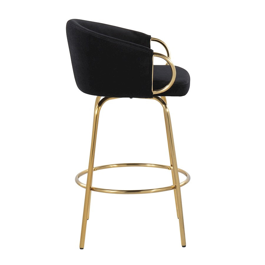 LumiSource Claire 26in Counter Stool Set of 2 | Glam Gold Steel and Black Velvet | Kitchen Island & Bar Seating | Model B26-CLAIRE2AUVBK2