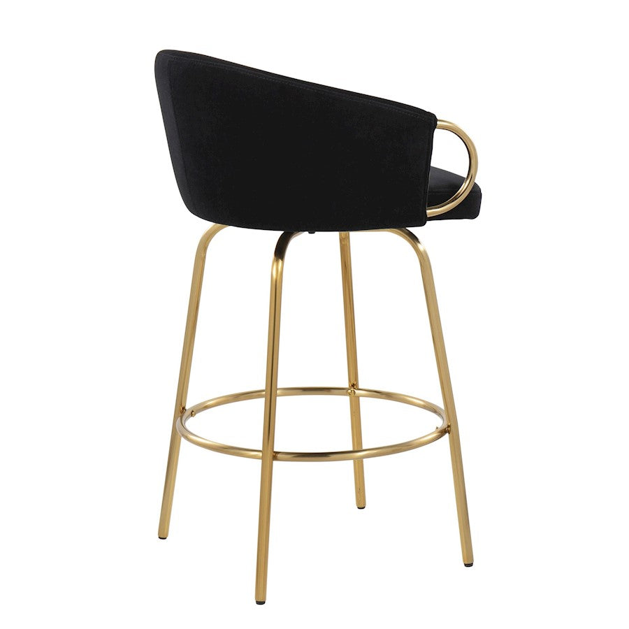 LumiSource Claire 26in Counter Stool Set of 2 | Glam Gold Steel and Black Velvet | Kitchen Island & Bar Seating | Model B26-CLAIRE2AUVBK2